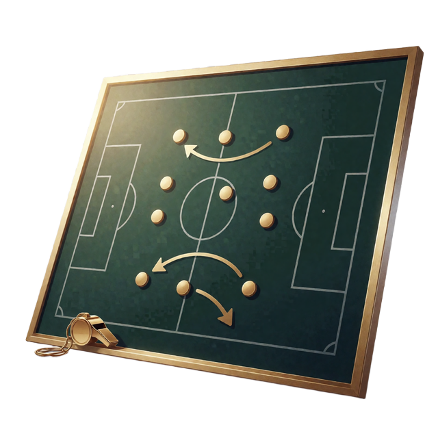 Taktiktafel mit goldenen Aufstellungspfeilen als Symbol f&uuml;r das BetScore Football Manager Minispiel