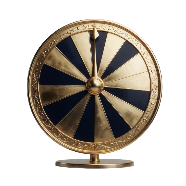Goldenes Gl&uuml;cksrad mit dunkelblauen Segmenten als Symbol f&uuml;r das Wheel of Fortune bei BetScore