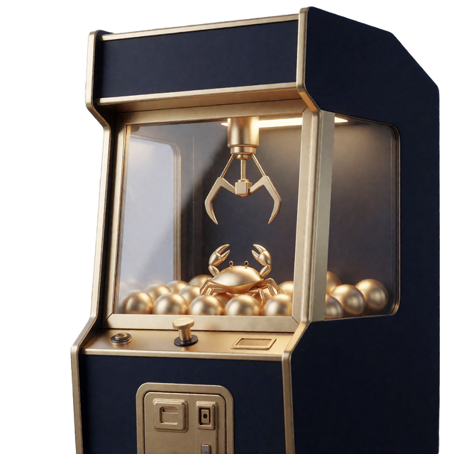 Goldener Greifautomat mit Krabbe als Symbol f&uuml;r die Bonus-Crab-Belohnungsmechanik bei BetScore