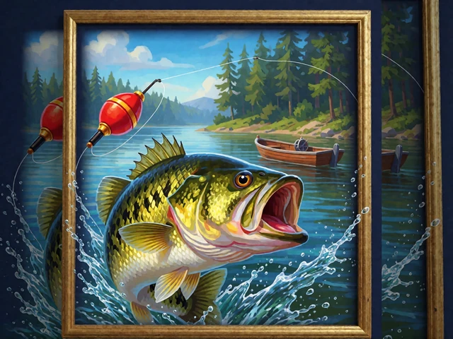 Springender Fisch und Angelboot als redaktionelles Erkennungsmotiv f&uuml;r den Slot Big Bass Bonanza